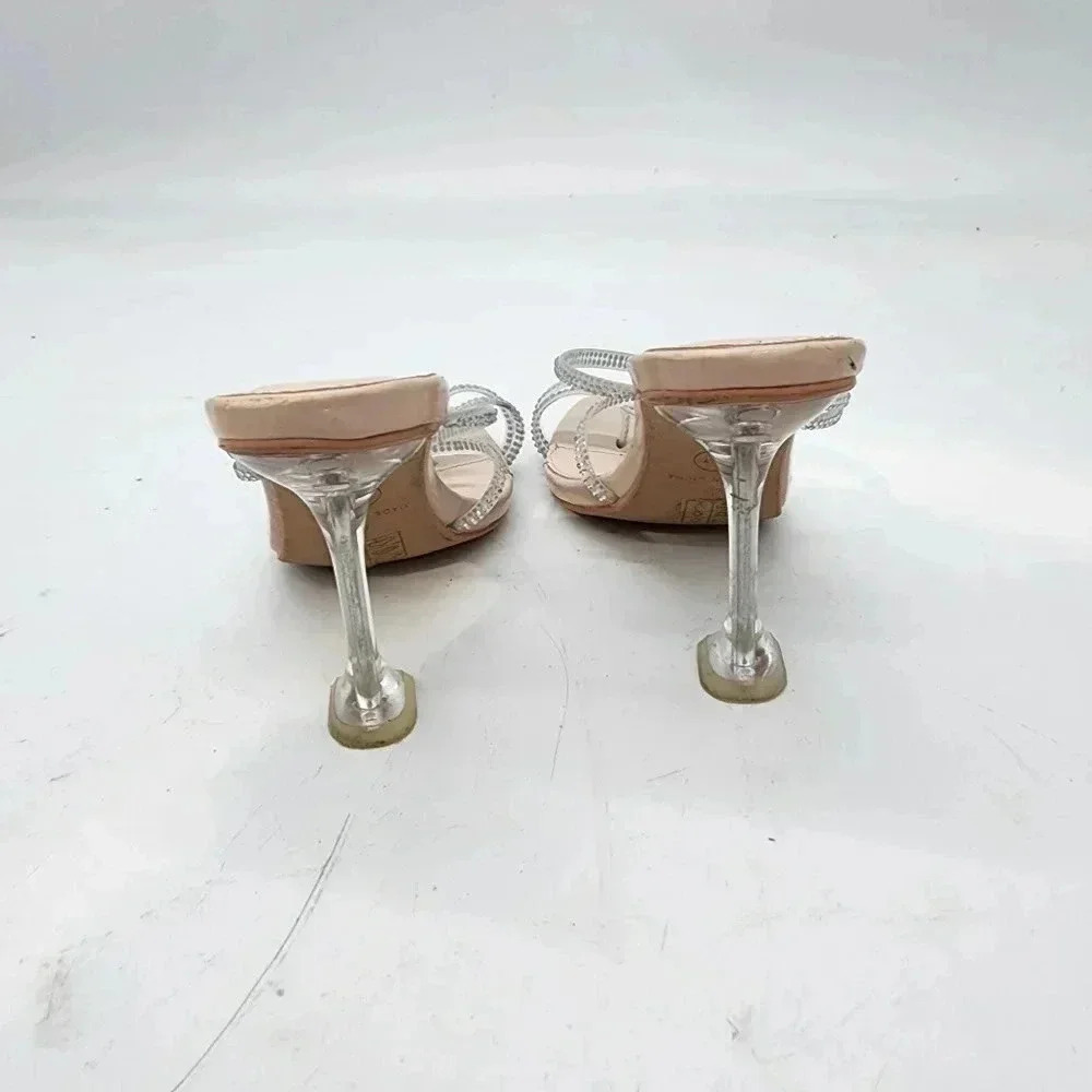 PrettyLittleThing Women's Nude Beige Clear Heel Mule Sandals Rhinestones Sz 6 - Picture 5 of 9